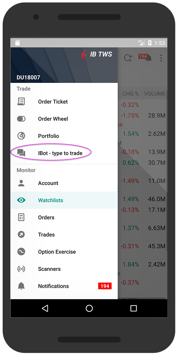 IBKR Mobile per Android - Apertura di IBot