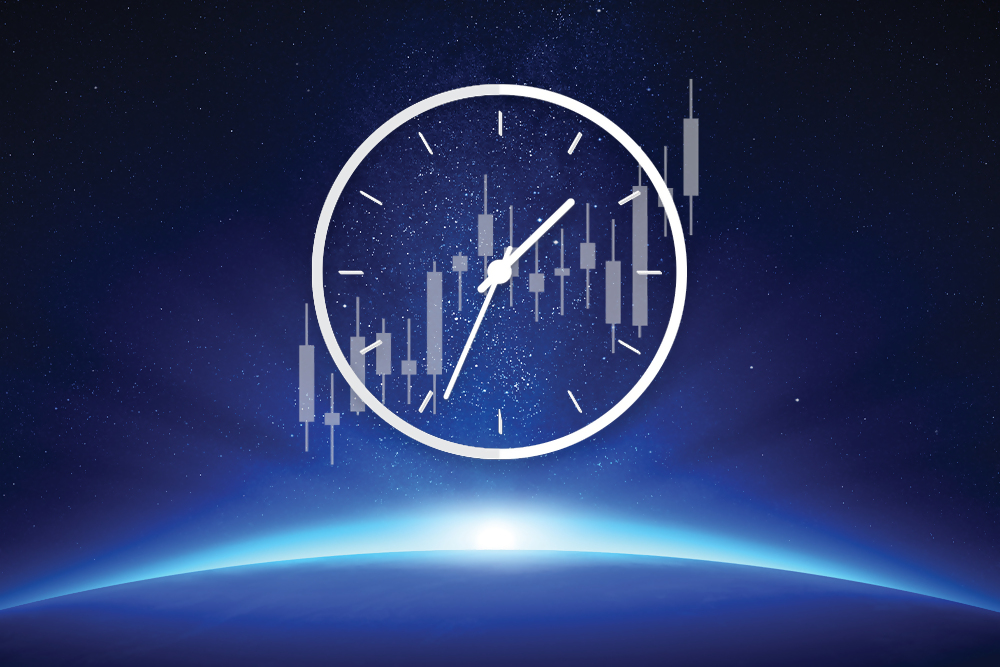 Sonnenaufgang mit Uhr und Chart