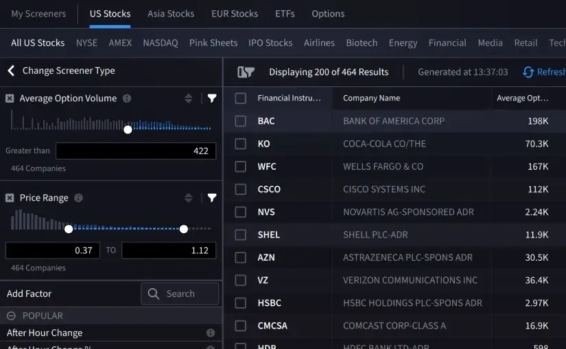 IBKR Desktop Screener Refine